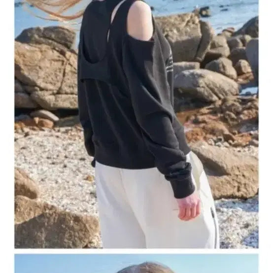 [BUNJANG] Bawff Off-Shoulder Sweatshirt Black / 바우프 오프숄더 맨투맨 블랙 free