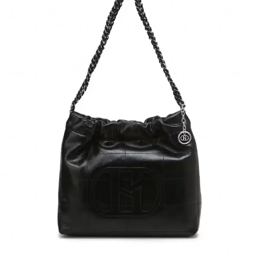 [BUNJANG] Hazzys Black Leather Quilted Silver Chain Hobo Shoulder Bag / 헤지스  블랙 레더 퀼팅 실버 체인 호보 숄더백 M