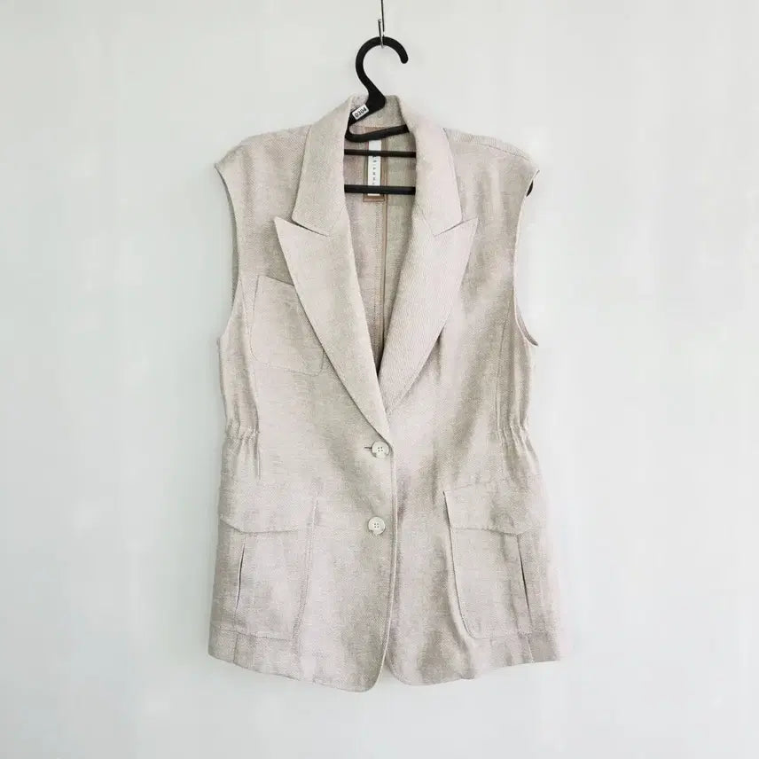 [BUNJANG] Eselia Beige Linen Style Vest Jacket (Size 66) / 0304 에셀리아 베이지 린넨 스타일 조끼 자켓 66사이즈