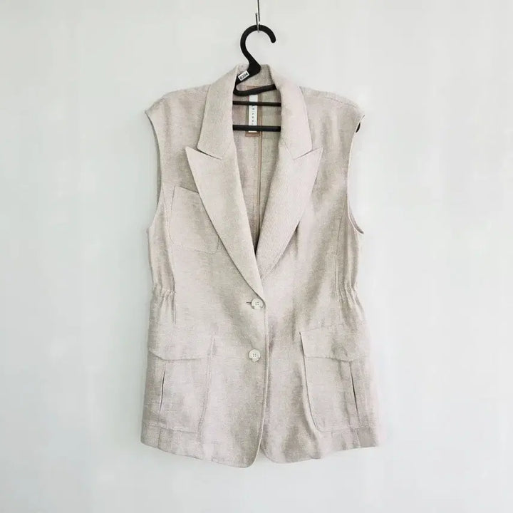 [BUNJANG] Eselia Beige Linen Style Vest Jacket (Size 66) / 0304 에셀리아 베이지 린넨 스타일 조끼 자켓 66사이즈