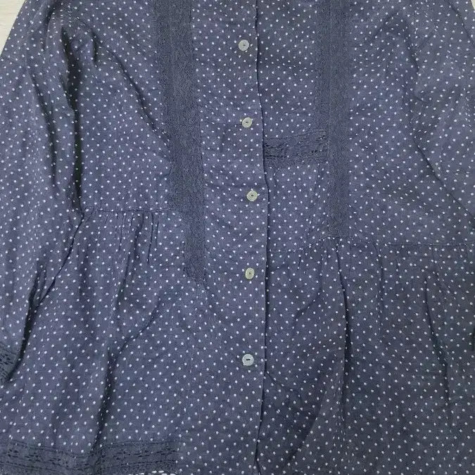 [BUNJANG] Hanamoto Vintage Navy Dot Crochet Blouse / 일본빈티지 하나모토 네이비 도트 크로쉐 블라우스
