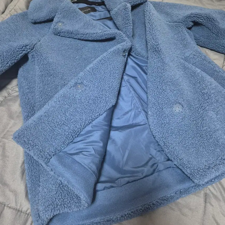 [BUNJANG] TAHARI Teddy Fur Jacket Blue / 타하리 TAHARI 테디 퍼자켓 하프코트 뽀글이 블루