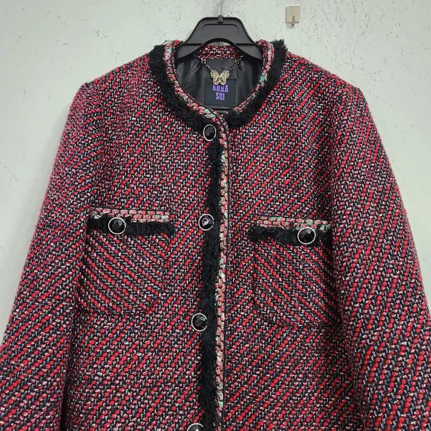 [BUNJANG] Anna Sui Tweed Jacket (Red/Black) / 안나수이 트위드 자켓 레드 블랙