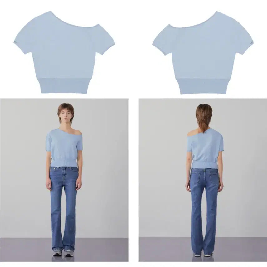 [BUNJANG] InstantFunk Half Sleeve One Shoulder Knit Top / 인스턴트펑크 하프슬리브원숄더니트 블루