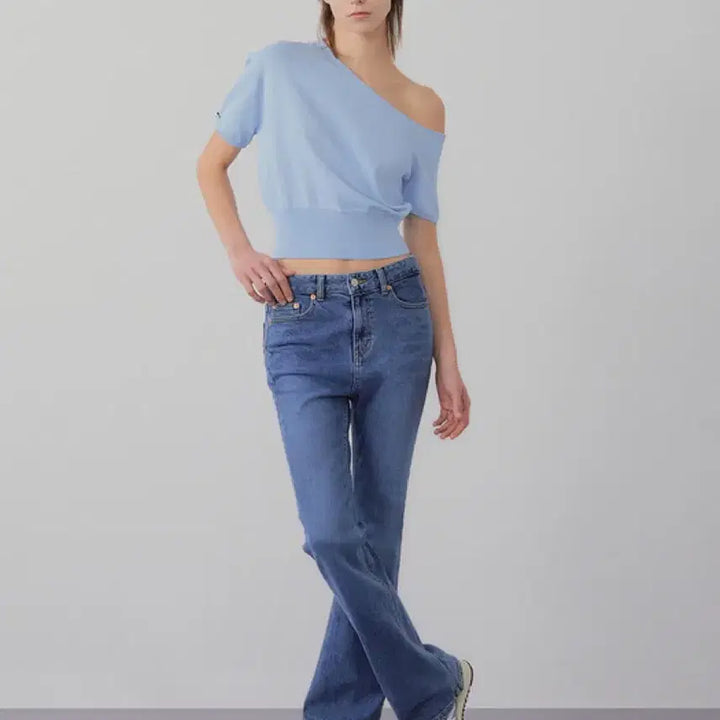 [BUNJANG] InstantFunk Half Sleeve One Shoulder Knit Top / 인스턴트펑크 하프슬리브원숄더니트 블루