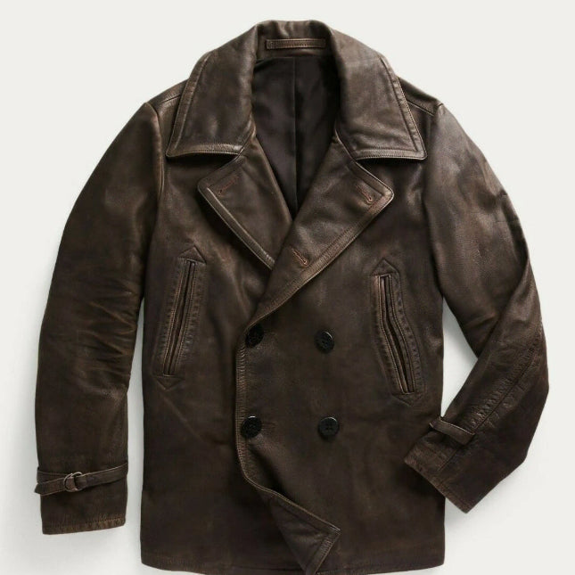 [BUNJANG] RRL Buffalo Leather Pea Coat / rrl 버팔로 가죽 피코트