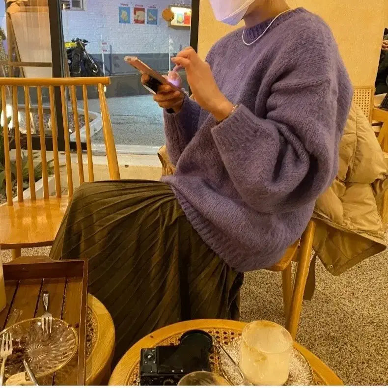 [BUNJANG] Loose Fit Volume Knit Sweater / 퍼플 롱 루즈오버핏 볼륨니트