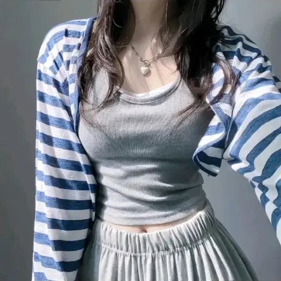 [BUNJANG] Striped Cropped Bolero Cardigan / 단가라 볼레로 크롭 가디건