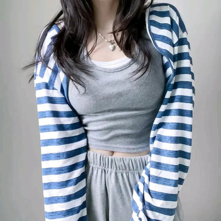 [BUNJANG] Striped Cropped Bolero Cardigan / 단가라 볼레로 크롭 가디건