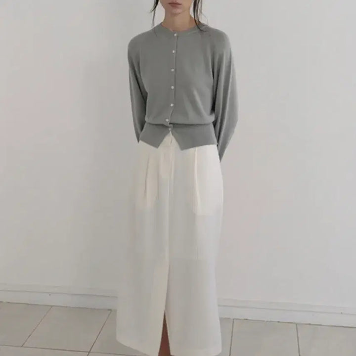[BUNJANG] Obbeige Low Pin-Tuck Belted Skirt - Ivory / 오브베이지 LOW PIN-TUCK BELTED SKIRT_IVORY_OE
