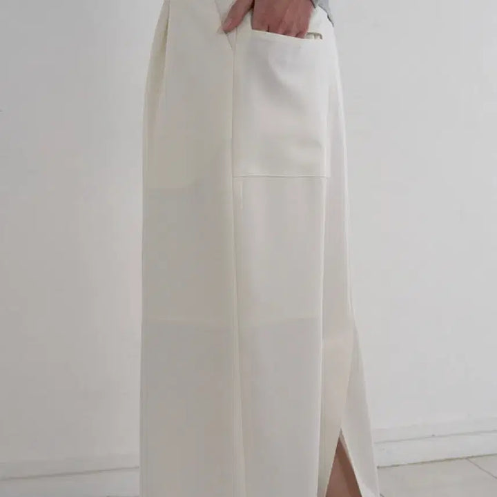 [BUNJANG] Obbeige Low Pin-Tuck Belted Skirt - Ivory / 오브베이지 LOW PIN-TUCK BELTED SKIRT_IVORY_OE