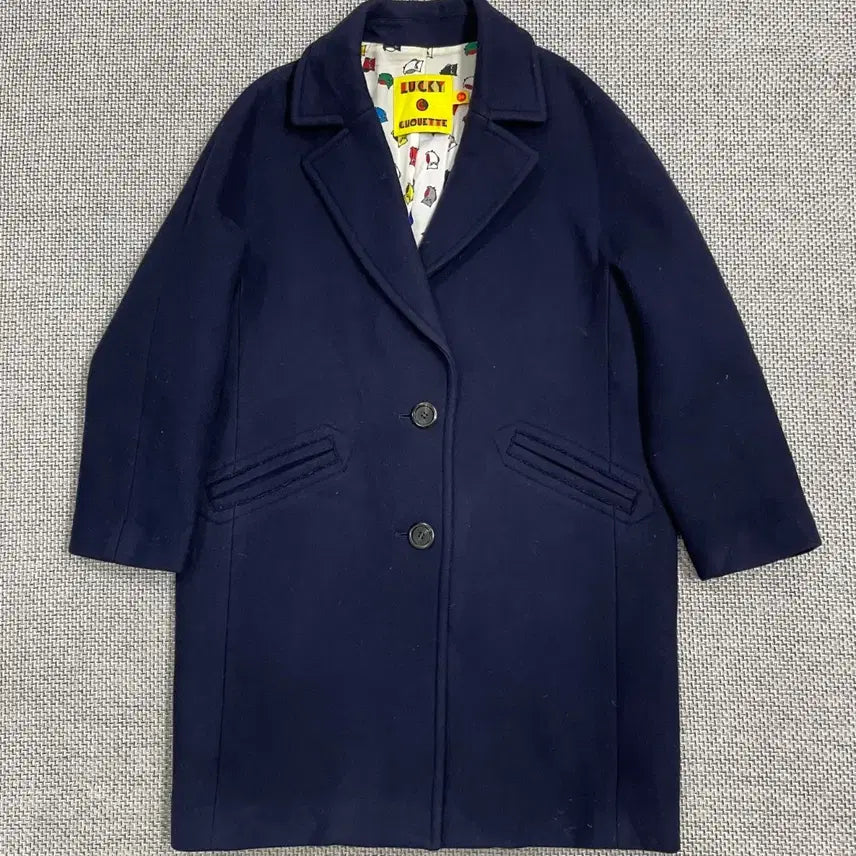 [BUNJANG] Lucky Chouette Navy Wool Coat School Look / 럭키슈에트 네이비 기본 모직코트 스쿨룩