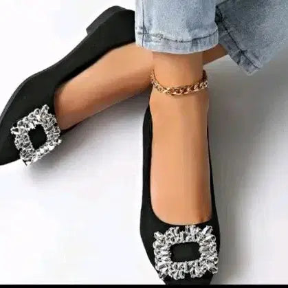 [BUNJANG] Black Cubic Embellished Flat Shoes / 새상품 블랙 큐빅 장식 플랫 슈즈250
