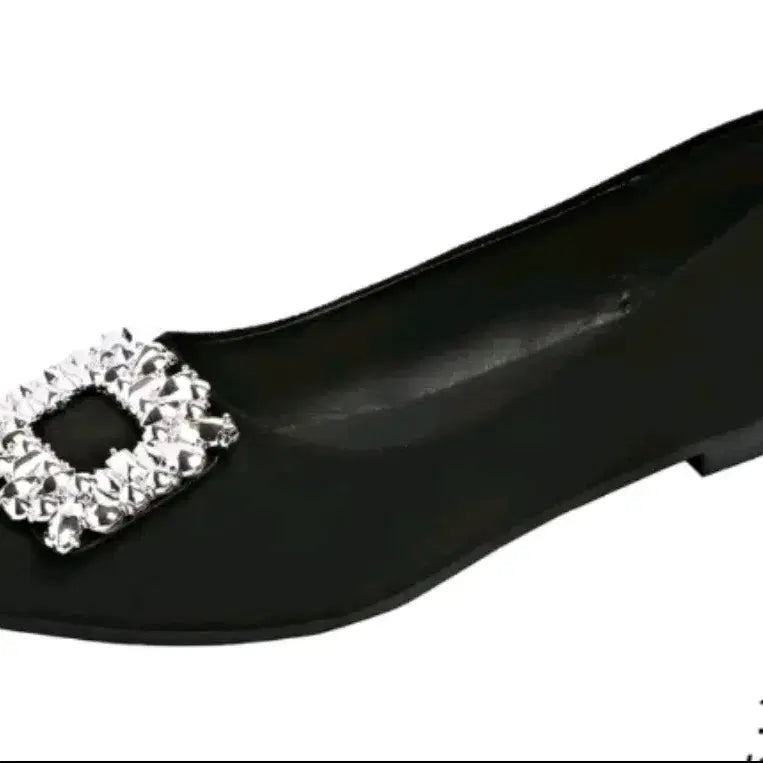 [BUNJANG] Black Cubic Embellished Flat Shoes / 새상품 블랙 큐빅 장식 플랫 슈즈250