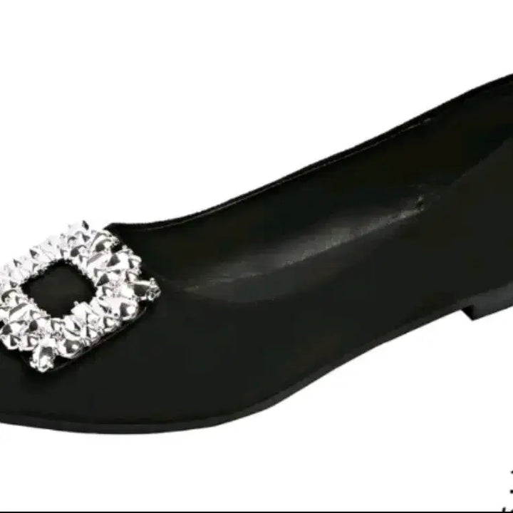 [BUNJANG] Black Cubic Embellished Flat Shoes / 새상품 블랙 큐빅 장식 플랫 슈즈250