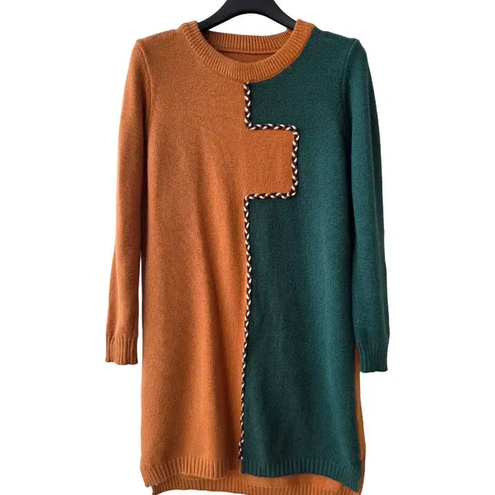 [BUNJANG] Color Block Long Knit Dress / 44-66)배색 풀오버 롱니트