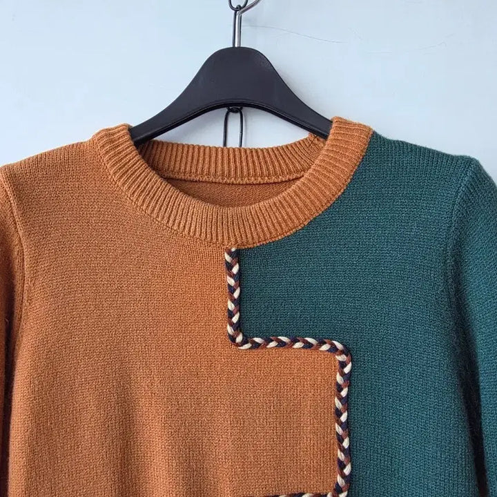 [BUNJANG] Color Block Long Knit Dress / 44-66)배색 풀오버 롱니트