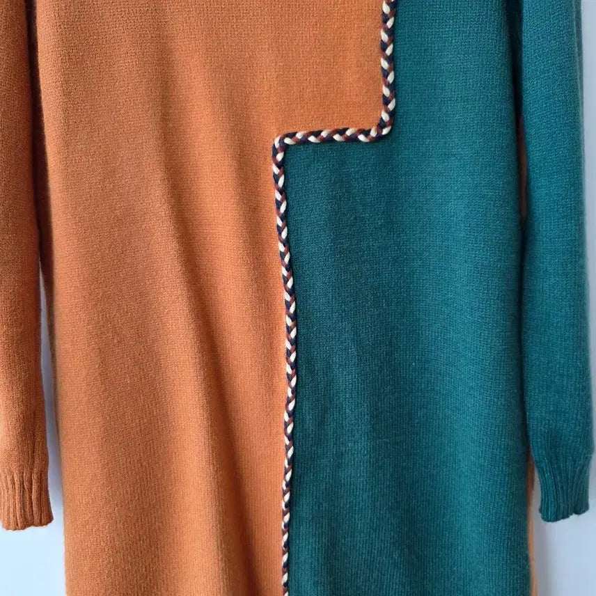 [BUNJANG] Color Block Long Knit Dress / 44-66)배색 풀오버 롱니트