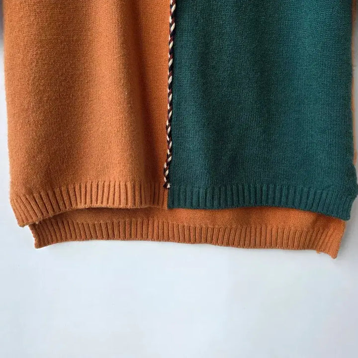 [BUNJANG] Color Block Long Knit Dress / 44-66)배색 풀오버 롱니트