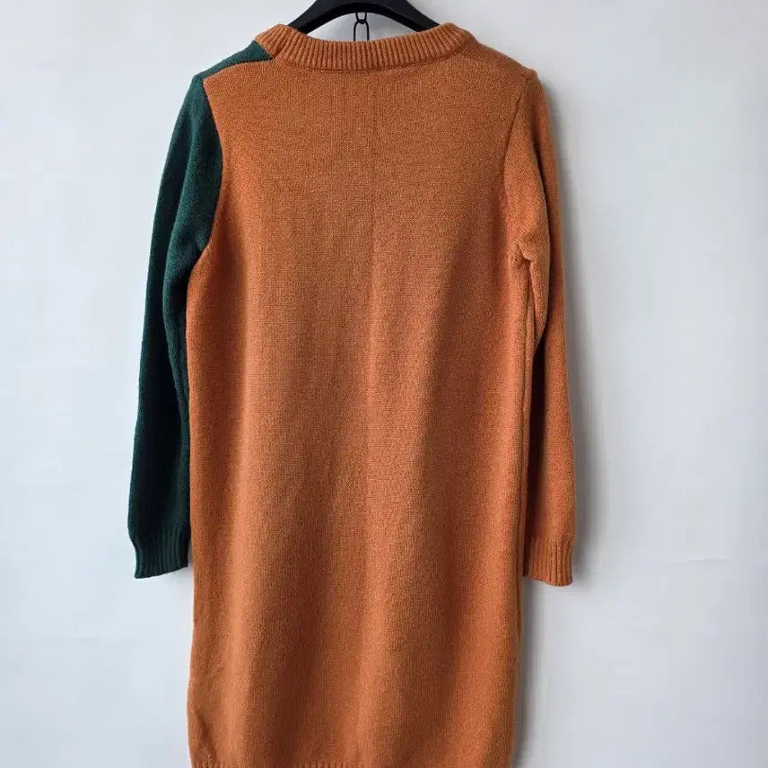 [BUNJANG] Color Block Long Knit Dress / 44-66)배색 풀오버 롱니트