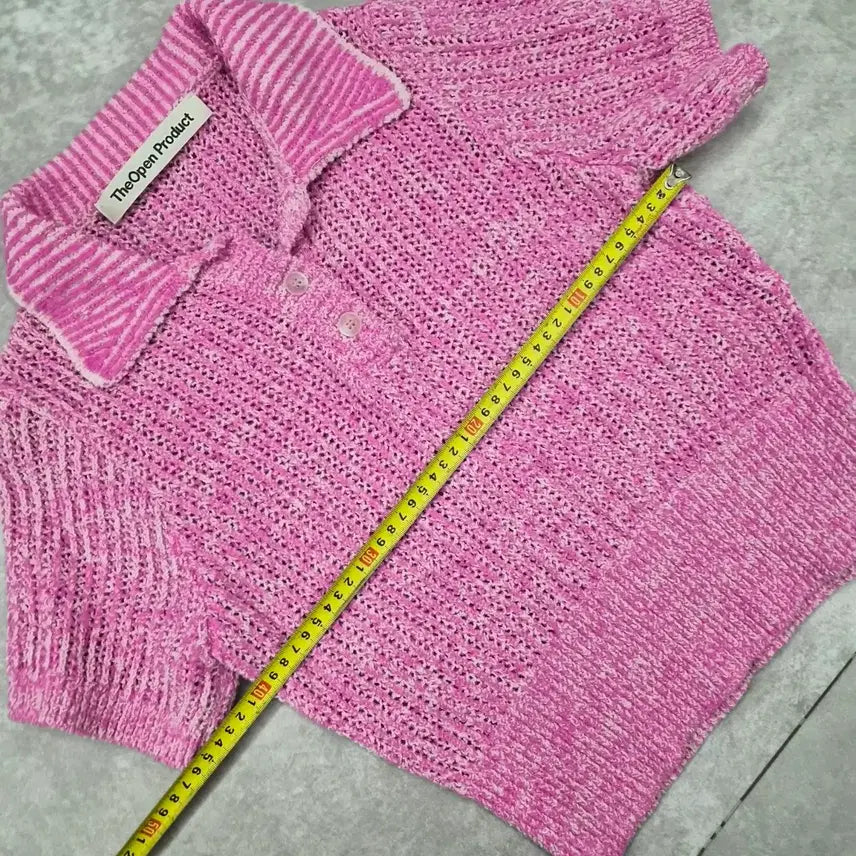 [BUNJANG] Pink Knit Polo Shirt / 핑크 니트 반팔 카라 티셔츠