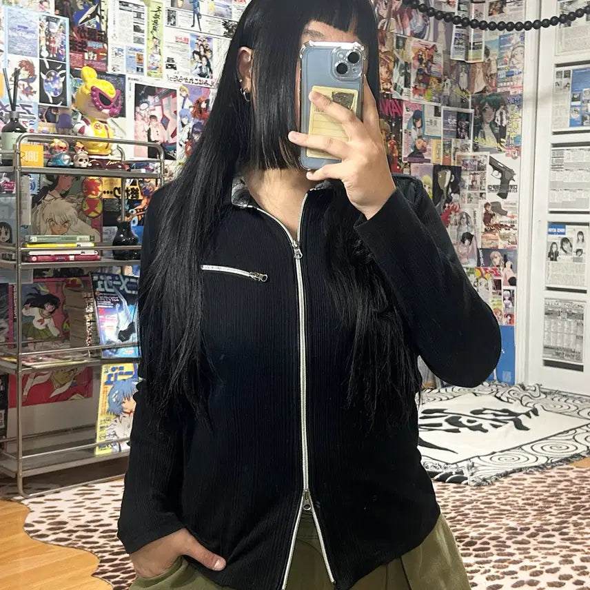 [BUNJANG] Two-Way Ribbed Collar Zip-Up / JPN 락시크 펑크 투웨이 골지 카라 집업