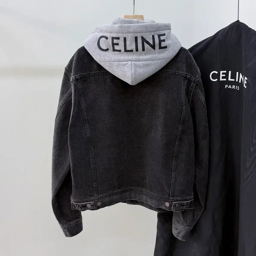 [BUNJANG] Celine Back Logo Hooded Denim Jacket / [S+급/L] 셀린느 백로고 후드 데님 흑청 자켓