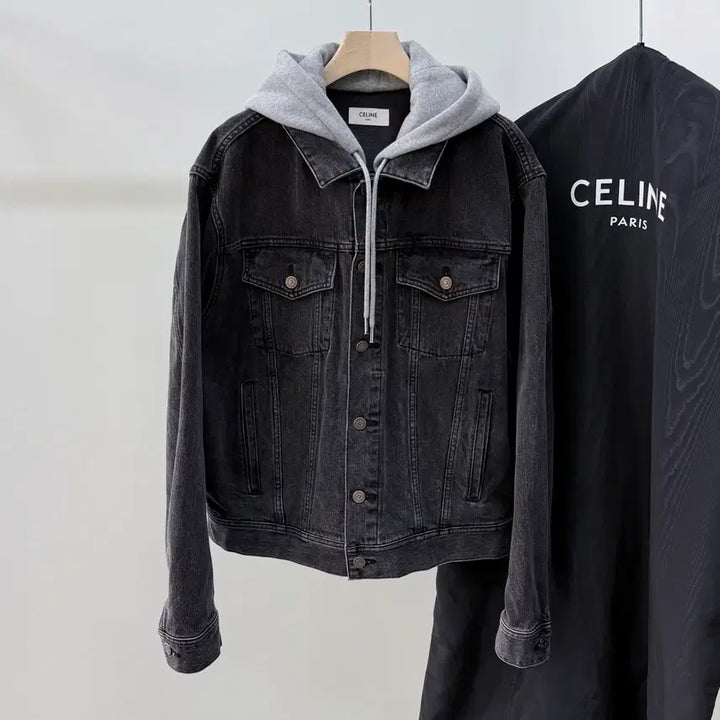 [BUNJANG] Celine Back Logo Hooded Denim Jacket / [S+급/L] 셀린느 백로고 후드 데님 흑청 자켓