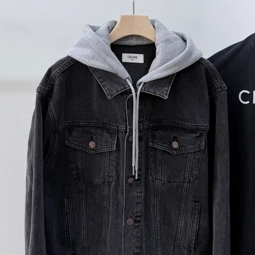 [BUNJANG] Celine Back Logo Hooded Denim Jacket / [S+급/L] 셀린느 백로고 후드 데님 흑청 자켓