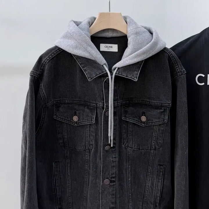 [BUNJANG] Celine Back Logo Hooded Denim Jacket / [S+급/L] 셀린느 백로고 후드 데님 흑청 자켓