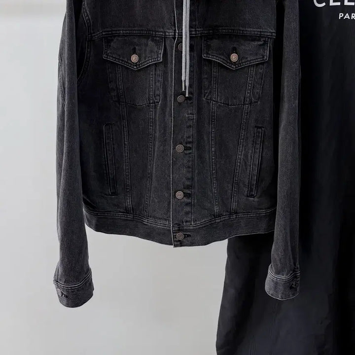 [BUNJANG] Celine Back Logo Hooded Denim Jacket / [S+급/L] 셀린느 백로고 후드 데님 흑청 자켓