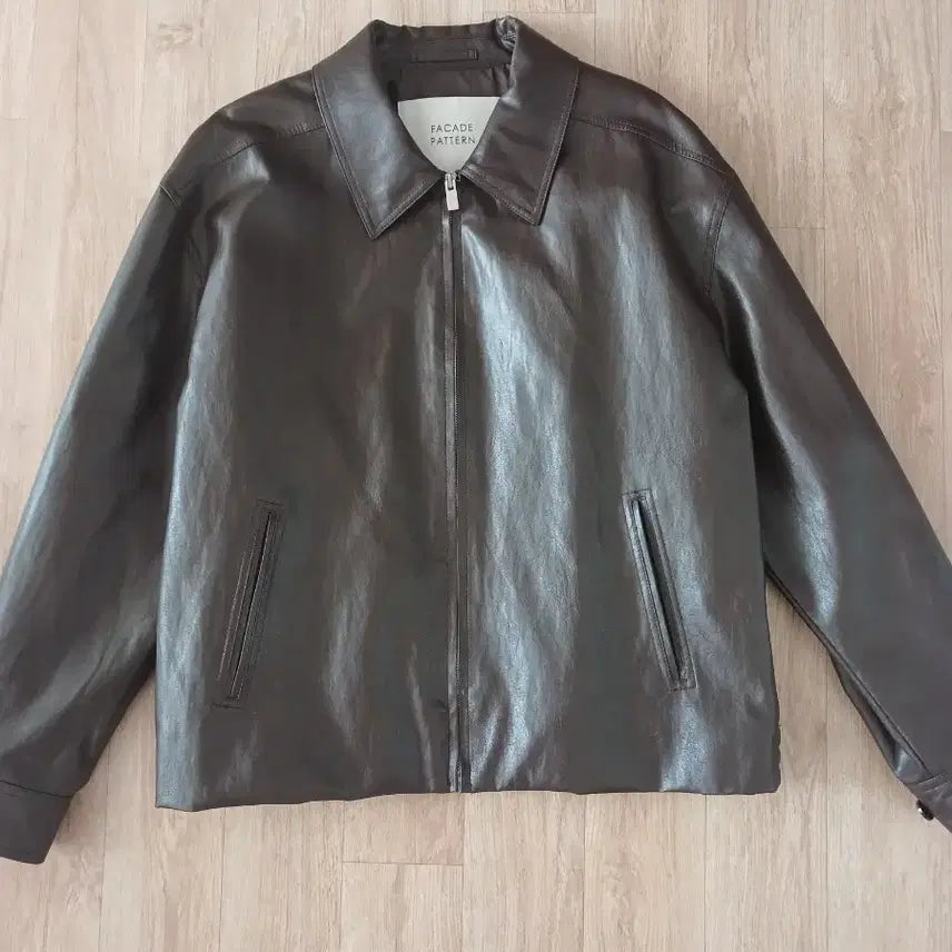 [BUNJANG] Facade Pattern Minimal Leather Blouson Brown S / 파사드패턴 미니멀 레더 블루종 브라운 S