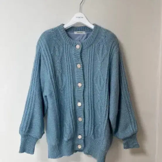 [BUNJANG] Mori Girl Cable Knit Cardigan Sky Blue / 모리걸 니트 가디건 하늘색