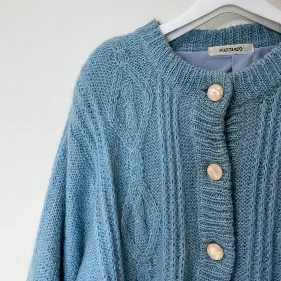 [BUNJANG] Mori Girl Cable Knit Cardigan Sky Blue / 모리걸 니트 가디건 하늘색