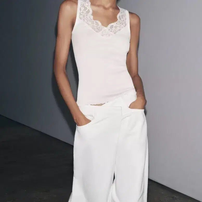 [BUNJANG] ZARA 자라 레이스 리브드 티셔츠, 자라 레이스 나시 / ZARA 자라 레이스 리브드 티셔츠, 자라 레이스 나시