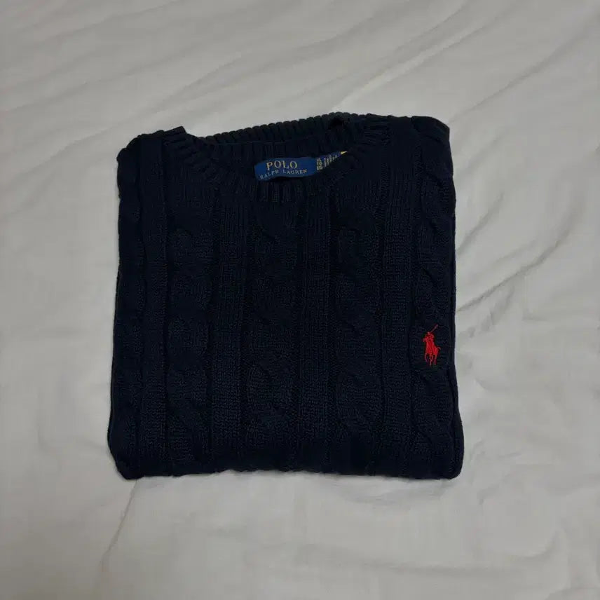[BUNJANG] Polo Ralph Lauren Cable Knit Cotton Sweater Blue XL / 폴로랄프로렌 케이블 니트 코튼 스웨터 블루 XL