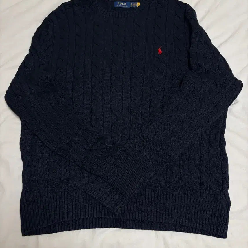 [BUNJANG] Polo Ralph Lauren Cable Knit Cotton Sweater Blue XL / 폴로랄프로렌 케이블 니트 코튼 스웨터 블루 XL
