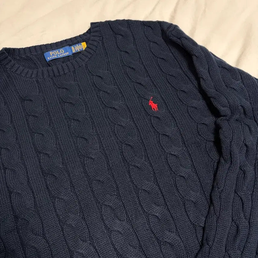 [BUNJANG] Polo Ralph Lauren Cable Knit Cotton Sweater Blue XL / 폴로랄프로렌 케이블 니트 코튼 스웨터 블루 XL