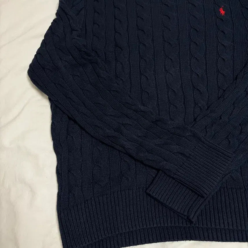 [BUNJANG] Polo Ralph Lauren Cable Knit Cotton Sweater Blue XL / 폴로랄프로렌 케이블 니트 코튼 스웨터 블루 XL