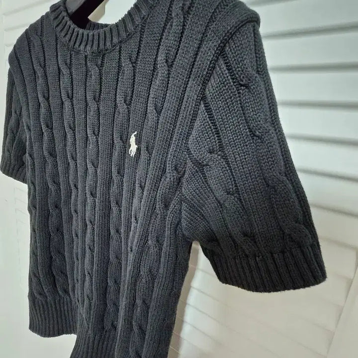 [BUNJANG] Polo Ralph Lauren Black Cable Knit Sweater / 폴로 랄프로렌 블랙 반팔 꽈배기 니트