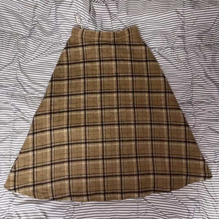 [BUNJANG] Vintage Brown Check Wool Long Skirt / 빈티지 브라운 체크 울 롱스커트