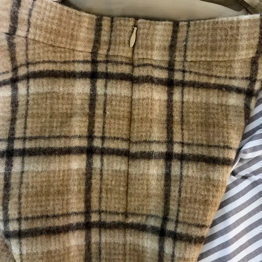 [BUNJANG] Vintage Brown Check Wool Long Skirt / 빈티지 브라운 체크 울 롱스커트