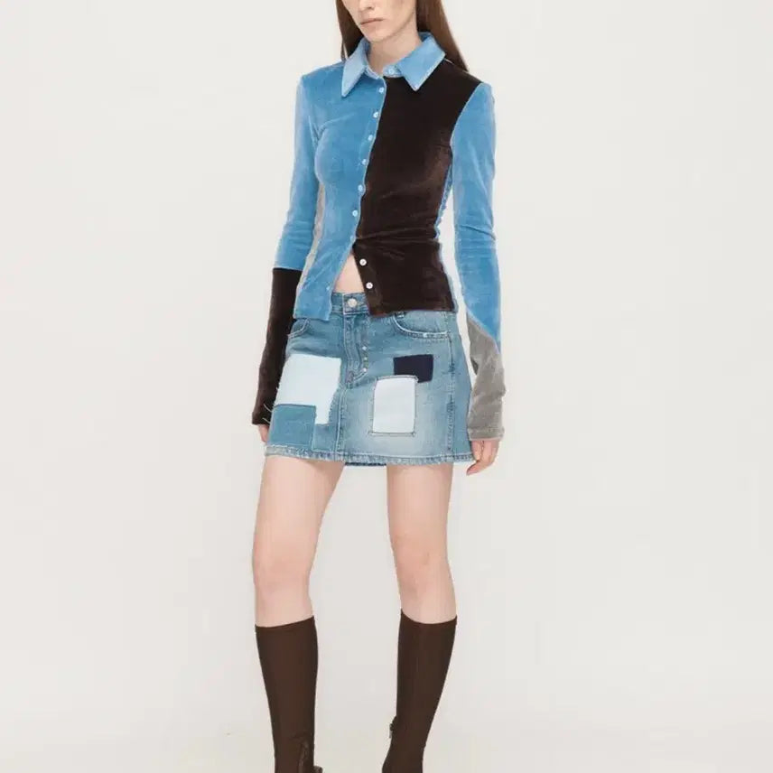 [BUNJANG] The Open Product PATCHWORK DENIM MINI SKIRT / 더오픈프로덕트 PATCHWORK DENIM MINI SKIRT