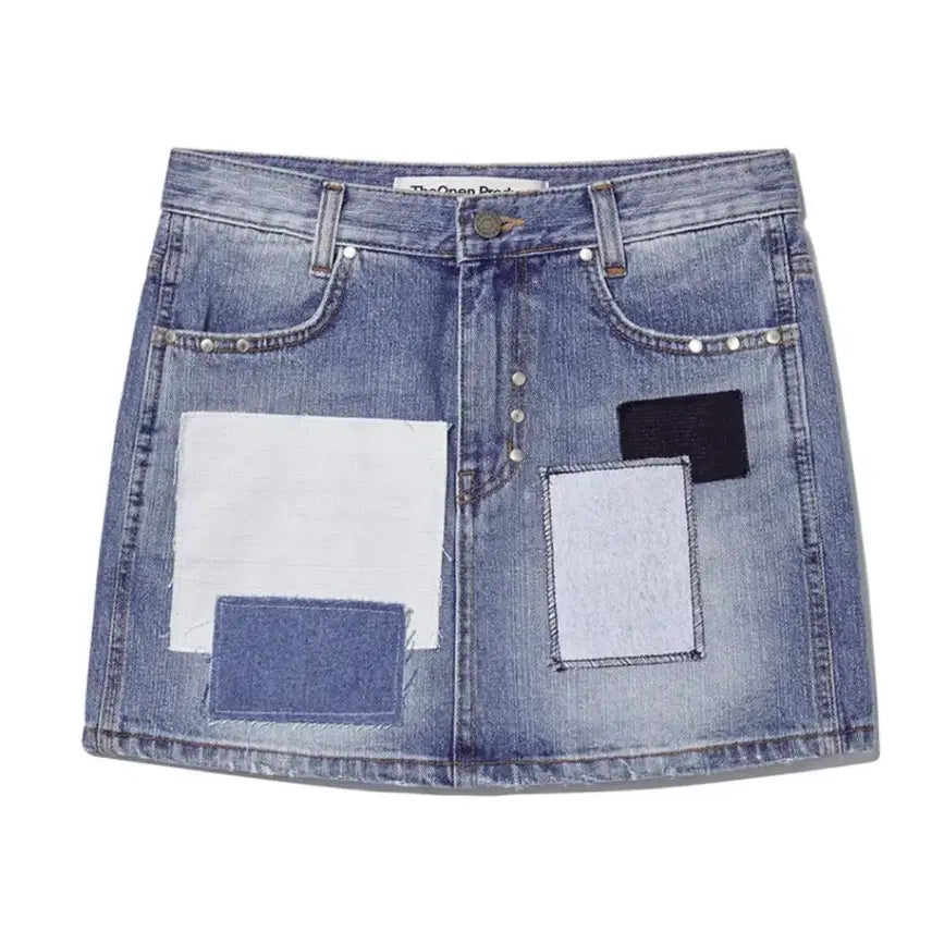 [BUNJANG] The Open Product PATCHWORK DENIM MINI SKIRT / 더오픈프로덕트 PATCHWORK DENIM MINI SKIRT