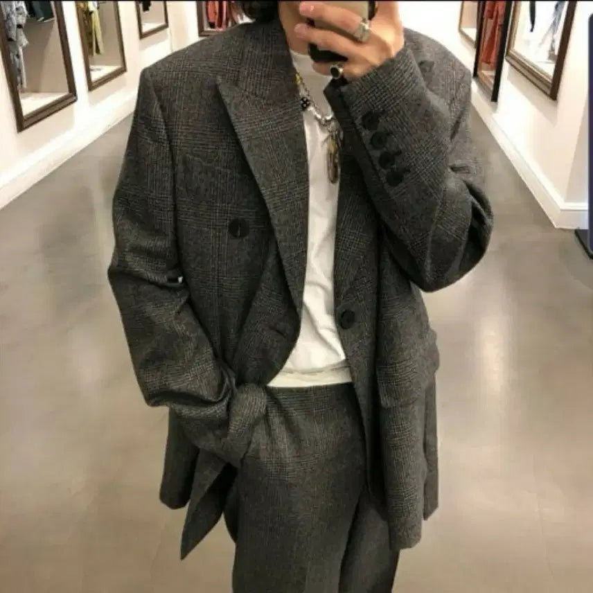 [BUNJANG] Wooyoungmi 19FW Main Check Double Set-up / 우영미 19fw 명작 메인체크 셋업 더블, 턴업 46/46