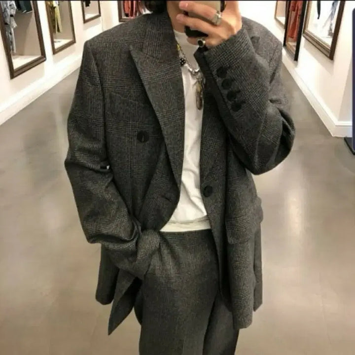 [BUNJANG] Wooyoungmi 19FW Main Check Double Set-up / 우영미 19fw 명작 메인체크 셋업 더블, 턴업 46/46