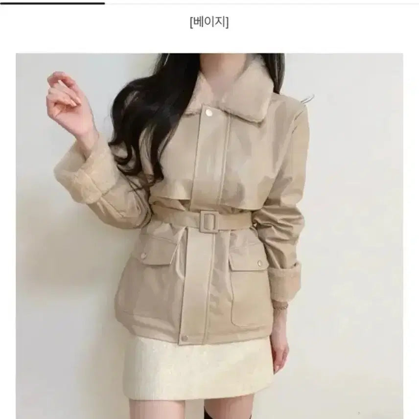[BUNJANG] NeedOn Women's Faux Fur Belted Leather Jacket / 정가5.2/드라이 완료) 여자 퍼 무스탕 벨트 가죽자켓 니드온