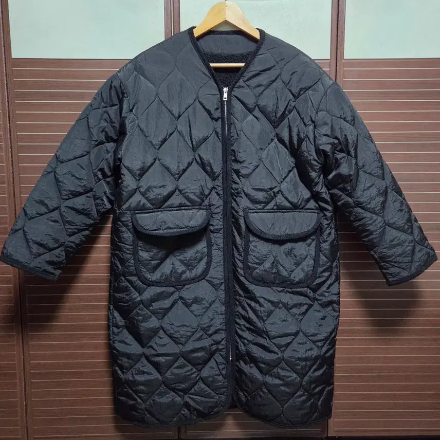 [BUNJANG] No Collar Quilted Long Jumper / 노카라 퀄팅 빅포켓 롱 점퍼(새상품)