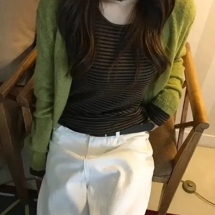 [BUNJANG] Olive Knit Cardigan / 울니트 올리브 가디건