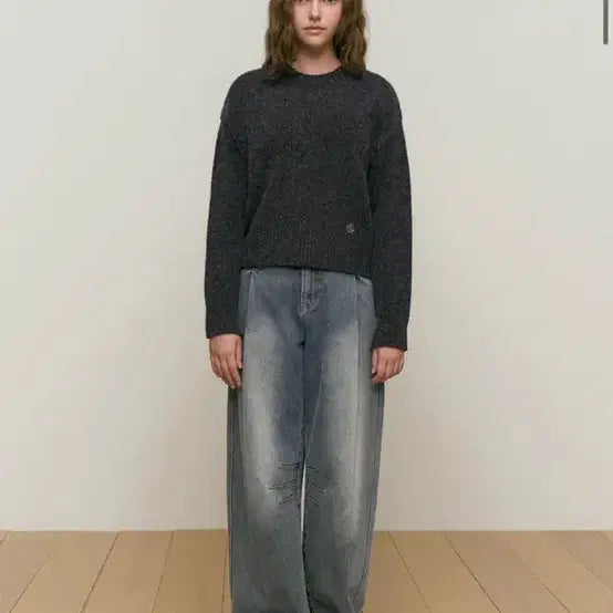 [BUNJANG] Kirsh Collection Round Neck Knit Charcoal / 키르시 컬렉션 라운드 넥 니트 챠콜